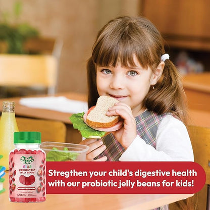 Human Beanz Probiotic Jelly Bean Gummies for Kids, Probiotic Supplements for Digestive Health, Nutritional Vegetarian Supplements, 120 Strawberry Blast Jelly Beans, Kosher