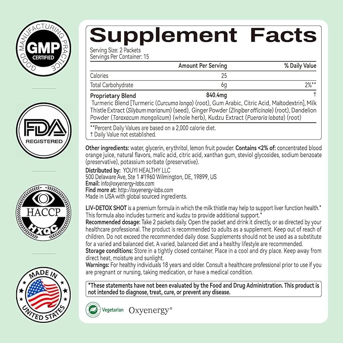 OxyEnergy Liver Cleanse Detox & Repair, Organic Milk Thistle Liver Detox Supplement with Turmeric, Dandelion, Pueraria, Support Liver Health & Digestion, Non-GMO, Vegetarian, Gluten-Free, 30 Packs