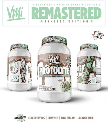 VMI Sports Protolyte 100% Whey Protein Isolate | Electrolytes Plus Enzymes | 22-25 Grams per Serving | Lactose and Gluten Free, Low Fat, Carbs & Sugar (4.6 lb, Mint Chocolate Chip)