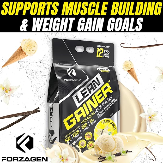 Forzagen Lean Gainer Premium Mass Builder | Mass Gainer Protein Powder for Men & Women (12 Lbs, Creamy Vanilla)