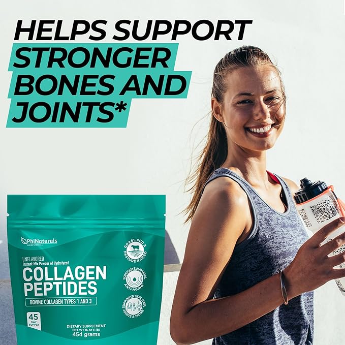 Collagen Peptides Protein Powder Instant-Mix [Unflavored] Hydrolyzed Collagen Supplement – from Pasture-Raised Grass-Fed Bovine Beef Non-GMO Keto & Paleo Friendly Anti-Aging Supplements PhiNaturals