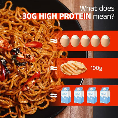 Healspot High Protein Spicy Buldak Noodles, Dry Tossed Ramen, 31g Plant-Based Protein, Low Fat, Low Carb, Non GMO, Keto Friendly & Plant Based (6 packs)