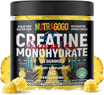 NSF Certified Creatine Gummy - Creatine Monohydrate Gummies for Men & Women-5g of Creatine Monohydrate per Serving - Sugar Free,Vegan, Pineapple Electrolyte Chews, 135 Count