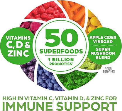 Orgain Organic Greens + 50 Superfoods Immunity Up! Powder,Honeycrisp Apple-Immune Support,Probiotics,Vitamin C,D&Zinc,Apple Cider Vinegar,Ashwagandha,Cordyceps&Reishi Mushrooms-0.62lb,(Pack of 2)