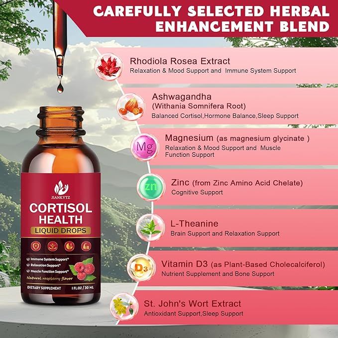 (4 Pack) Cortisol Liquid Drops for Women - Balanced Cortisol, Hormone Balance Support, Cortisol Supplements for Women with Magnesium Complex, Rhodiola Rosea, Ashwagandha, Sugar-Free, 1 Fl Oz