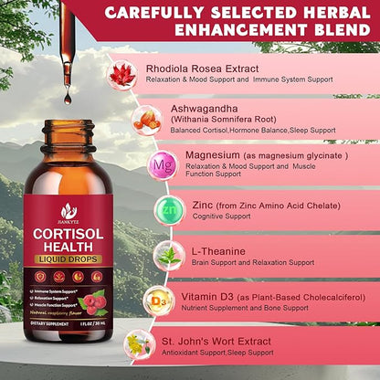(4 Pack) Cortisol Liquid Drops for Women - Balanced Cortisol, Hormone Balance Support, Cortisol Supplements for Women with Magnesium Complex, Rhodiola Rosea, Ashwagandha, Sugar-Free, 1 Fl Oz