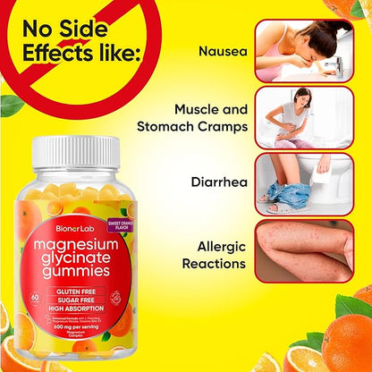 Magnesium Glycinate Chewable Gummies (600mg) for Kids & Adults Women Men - Vegan Complex with Calcium Potassium Vitamin D B6 L-Theanine Advanced Magnesium Complex - Sugar & Gluten Free - Orange Flavor