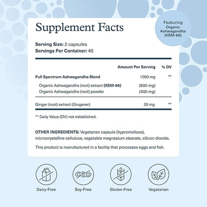 Youtheory Ashwagandha - with Organic KSM-66 Ashwagandha - Herbal Blend to Support Stress Relief & Energy Levels* - Helps Support Mood* - 1,000 mg - 90 Vegetarian Capsules (45-Day Supply)