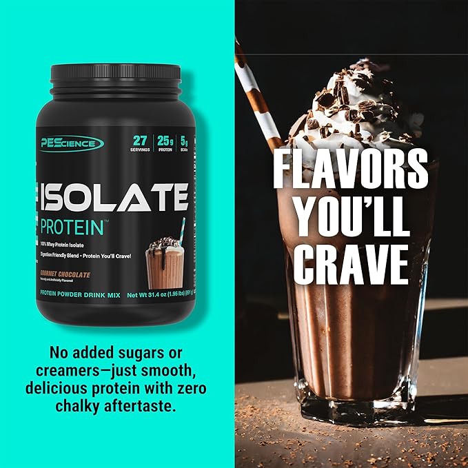 PEScience Isolate Whey Protein Powder, Gourmet Chocolate, 27 Servings, 100% Whey Protein Isolate, Low Carb, Fast Absorbing Post Workout Shake for Men and Women