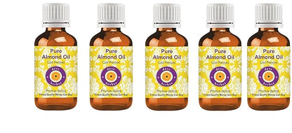 dève herbes Pure Almond Oil (Prunus dulcis) Natural Therapeutic Grade Cold Pressed for Personal Care(Pack of Five) 100ml X 5 (16.9 oz)