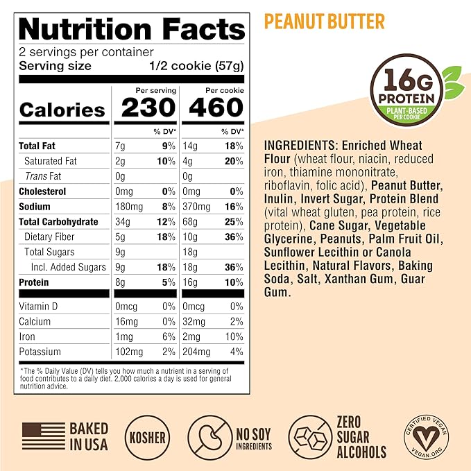 Lenny & Larry's The Complete Cookie, Peanut Butter, Soft Baked, 16g Plant Protein, Vegan, Non-GMO, 4 Ounce Cookie (Pack of 24)
