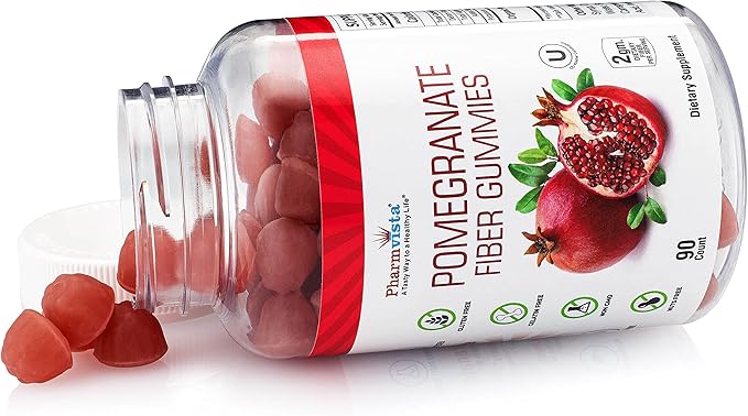 Pharmvista Pomegranate Fiber Gummies for Adults & Kids 100mg - Gluten Free Vegan Pomegranate Supplement Rich in Dietary Fiber Chewables Gummies- 90 Count