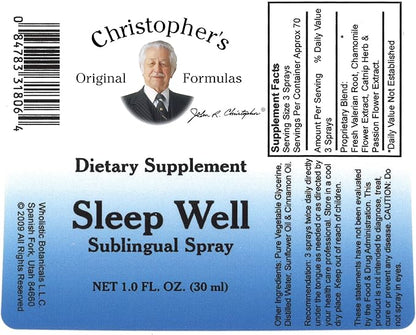 Christopher's Original Formulas Sleep Well Spray, Herbal Sleep Aid for Adults, Spray with Essential Oils for Sleep and Relaxation, Valerian Root for Sleep, Chamomile Flowers Passion Flower Extract