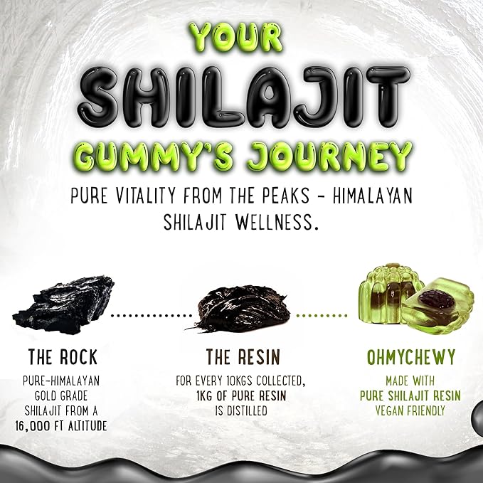 OH MY CHEWY Pure Himalayan Shilajit Gummies - High Potency Gold Grade Resin - Energy Boost and Immune Support for Men and Women with Ashwagandha and Shatavari - 120 Gummy - Apple & Kiwi