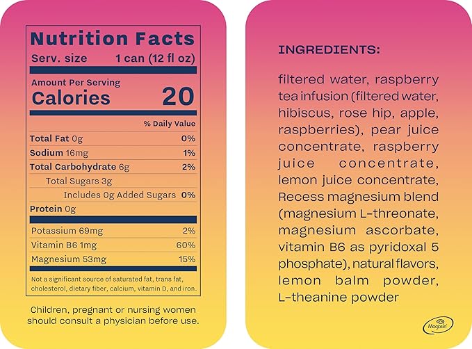 Recess Mood Magnesium & Adaptogen Drink, Calming Relaxation Beverage, 12 Ounce (Raspberry Lemon, 12 Pack)