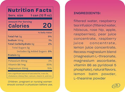 Recess Mood Magnesium & Adaptogen Drink, Calming Relaxation Beverage, 12 Ounce (Raspberry Lemon, 12 Pack)