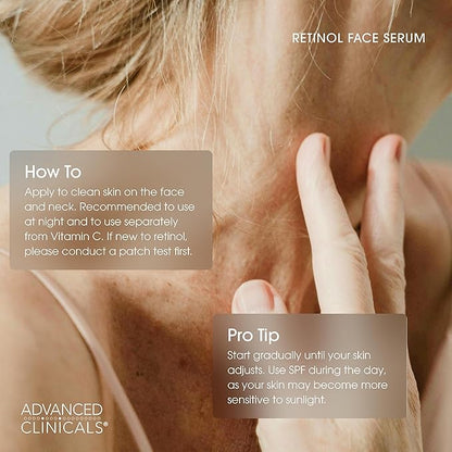 Advanced Clinicals Retinol Serum For Face | Visible Anti Aging Retinol Serum Skin Care Face Moisturizer With Vitamin E Helps Improve Look Of Wrinkles, Fine Lines, & Uneven Skin Tone, 1.75 Fl Oz