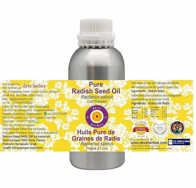 Deve Herbes Pure Radish Seed Oil (Raphanus sativus) Cold Pressed 630ml (21 oz)
