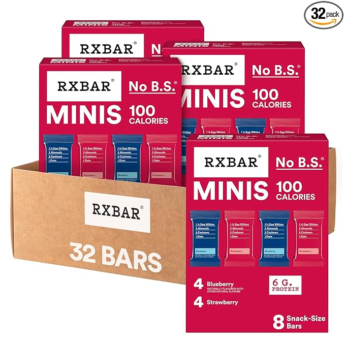 RXBAR Minis Protein Bars, 6g Protein, Gluten Free Snacks, Variety Pack (4 Boxes, 32 Count)
