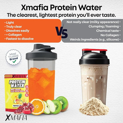XMafia - Clear Whey Protein Isolate Powder – 20g Protein + Collagen Peptides, 30 Servings, Zero Sugar, Refreshing Light Protein Drink Water, Whey Powder Protein Shake, Lactose Free – Tropical
