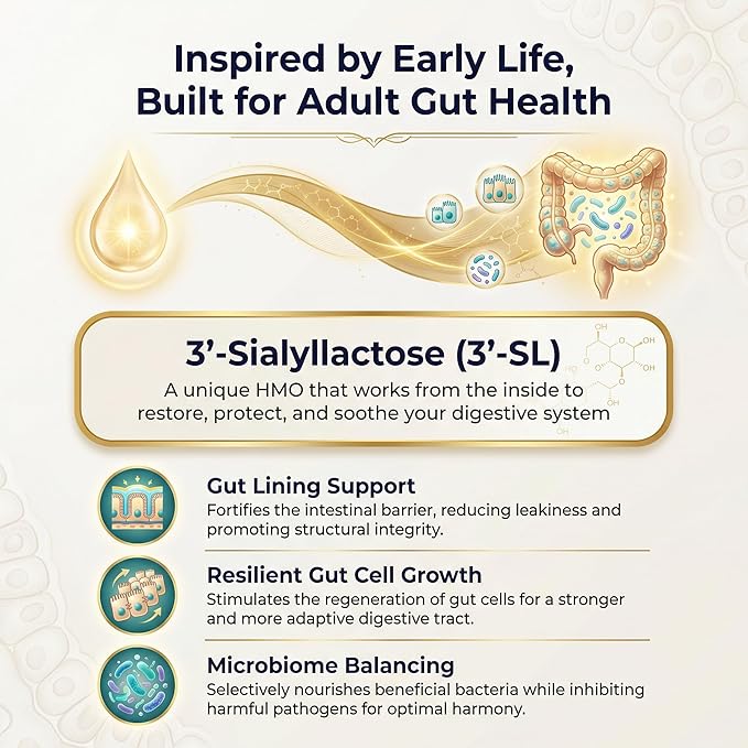 Gut Health - Gut Barrier Function, Epithelial Cell Growth, Immune Support, Enhances Nutrient Absorption, Microbiome Balance (HMO 3'-SL) (3-Pack | Best Value)