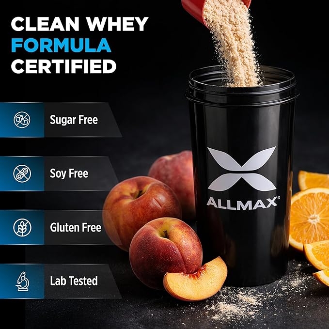 ALLMAX ISOFLEX Chiller Pure Whey Isolate Protein Powder – Gluten Free, Low Lactose, Sugar-Free – High-Protein, Clean, Keto-Friendly, Workout Supplement, Women and Men | Citrus Peach Sensation, 2lb