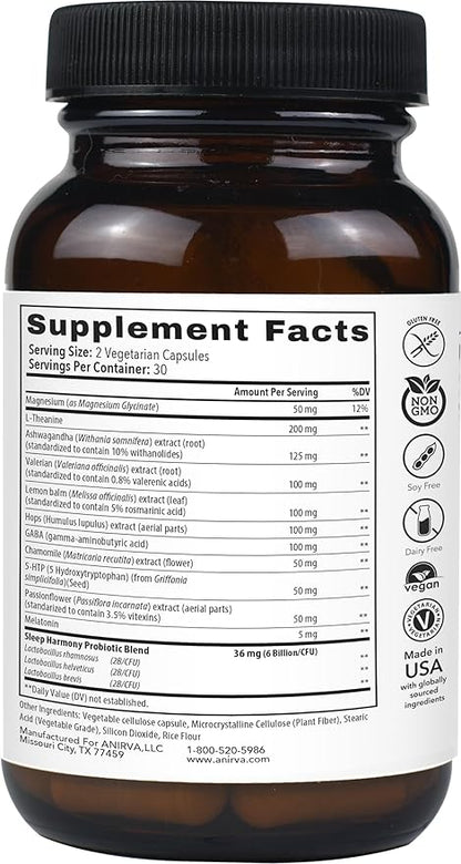 Sleep Harmony - Natural Sleep Supplement with Probiotics, Magnesium, Ashwagandha, Chamomile, GABA, Melatonin - Non-Habit Forming Supplement for Relaxation, Stress Relief, Better Sleep Aid