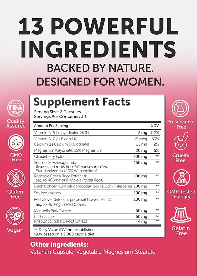 Lunakai USA Made Natural Menopause Supplements for Women – 13-in-1 Menopause Relief for Hot Flashes, Night Sweats, Sleep & Mood Support, 60ct