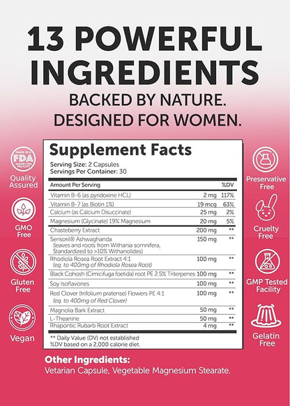 Lunakai USA Made Natural Menopause Supplements for Women – 13-in-1 Menopause Relief for Hot Flashes, Night Sweats, Sleep & Mood Support, 60ct