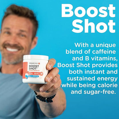 TransformHQ Energy & Focus Powder (Fruit Punch) - Boost Shot Clean Energy Drink Mix - Sugar Free - Non-GMO, Gluten-Free - 28 Servings