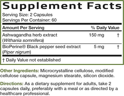 Bronson Ashwagandha Extra Strength Stress & Mood Support with BioPerine - Non GMO Formula, 120 Vegetarian Capsules