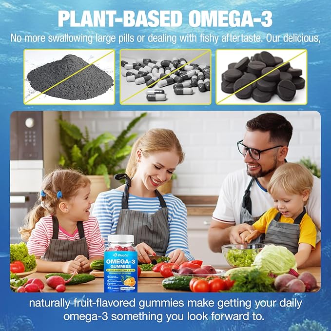 Vegan Omega-3 Gummies for Adults – Sugar-Free, Algae-Based DHA 600mg & EPA 300mg, with Vitamins A, C, E, Zinc – Omega 3 Fish Oil Alternative, 60 Count