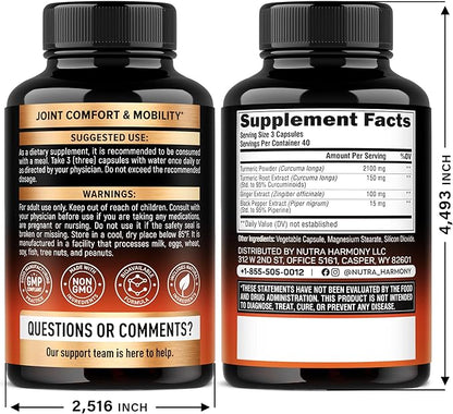Turmeric Curcumin Supplement 2365 mg - Turmeric with Ginger & Black Pepper - Highly Bioavailable & Extra Strength 95% Curcuminoids - Antioxidant, Immunity & Joint Support - Made in USA - 120 Capsules