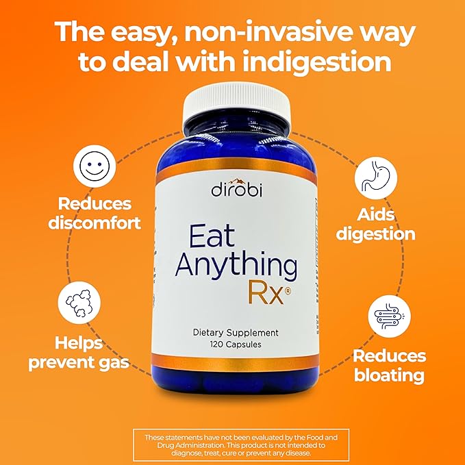 Dirobi Eat Anything Xylose Isomerase Fructose Malabsorption Enzymes, FODMAP Supplement, Digestive Enzymes for Better Lactose, Fat, Protein & Carbohydrate Digestion Gas & Bloating Relief 60 Capsules