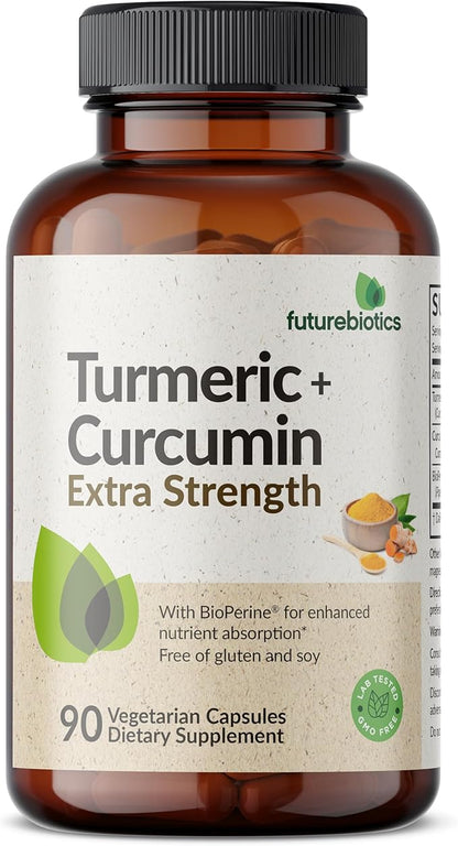 Futurebiotics Turmeric + Curcumin, Antioxidant, Joint & Digestion Support with BioPerine for Enhanced Nutrient Intake, Non-GMO, 90 Vegetarian Capsules