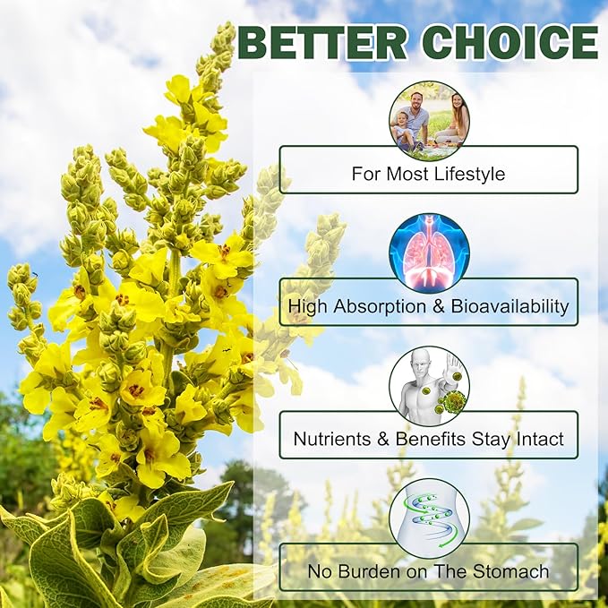 Mullein Gummies for Lungs, Mullein Extract for Smokers - Support Lung & Respiratory Health, Soothes Throat Irritation, Boost Immune - Mullein Leaf Extract for Lungs, Breathe Easier - 60pcs