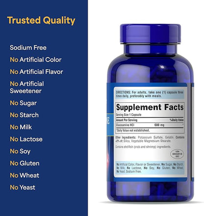 Puritan's Pride Joint Formula Glucosamine HCI for Men and Women 680mg, Dietary Supplement for Joint Health, 80 Day Supply, 240 Capsules