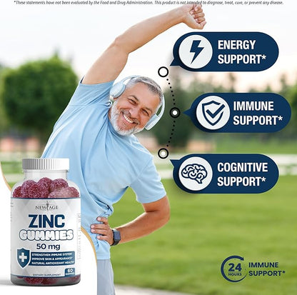 NEW AGE Immune Defense Combo - 2 Pack - Vitamin D3 Gummies 5000 IU 125mcg & High Potency Zinc Gummies, Immune Booster 120 Count