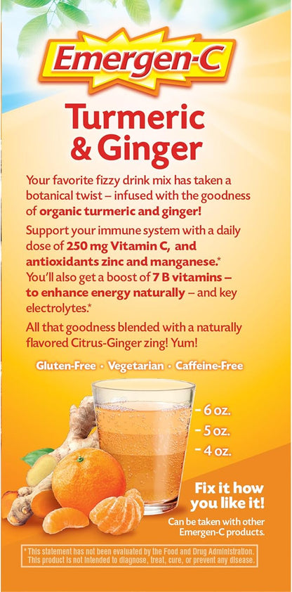 Emergen-C Citrus-Ginger Fizzy Drink Mix, Turmeric and Ginger, Immune Support, Natural Flavors with High Potency Vitamin C, 18 Count
