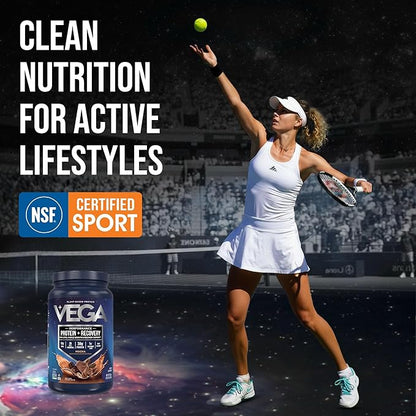 Vega Sport Vegan Protein Powder + Recovery - 30g Plant Based Protein per Serving, Mocha, 19 Servings, 5g BCAAs, Probiotics, NSF Certified, for Shakes & Smoothies, 1.8lbs (Packaging May Vary)
