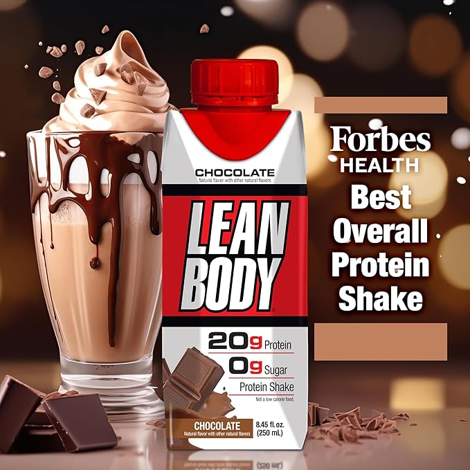 Lean Body Ready-to-Drink Chocolate Protein Shake, 20g Protein, Whey Blend, 0 Sugar, Gluten Free, 22 Vitamins & Minerals, (Recyclable Carton & Lid - Pack of 4)