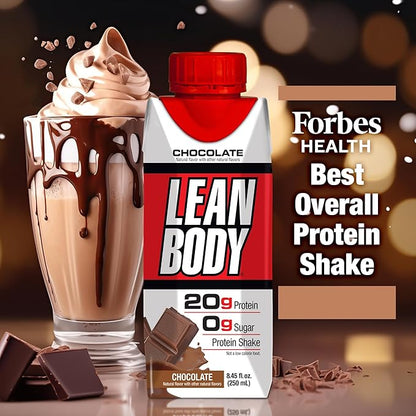 Lean Body Ready-to-Drink Chocolate Protein Shake, 20g Protein, Whey Blend, 0 Sugar, Gluten Free, 22 Vitamins & Minerals, (Recyclable Carton & Lid - Pack of 4)