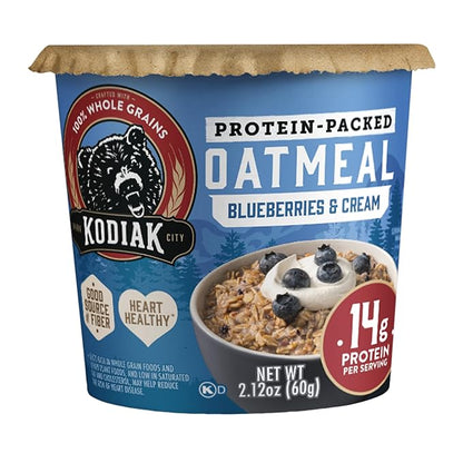 Kodiak Instant Oatmeal Cups, Blueberries & Cream, High Protein, 100% Whole Grains, (12 cups)