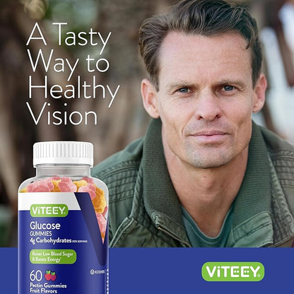 Viteey Glucose Gummies - 4g of Carbohydrates - Fast Acting Alternative to Glucose Tablets - Energy and Blood Sugar Support - Vegan, Gluten Free, Gelatin Free - 120 Count