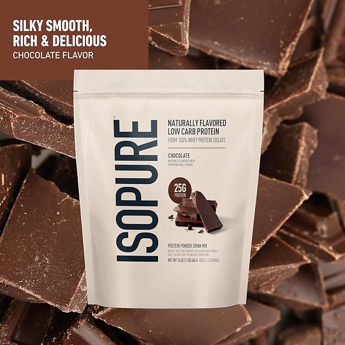 Isopure Low Carb 100% Pure Whey Isolate Protein Powder, Lactose Free, Gluten Free, With Vitamins, Dark Chocolate, 25g Protein Per Serving, 1 Lb, 14 Servings (Packaging May Vary)