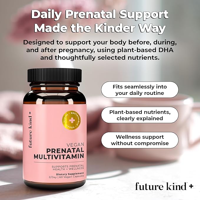 Future Kind Prenatal Vitamin - Pregnancy, Lactation, and Wellness Support with DHA & L-Methylfolate - Folate Supplement for Women with Vitamin D, E, Iron, Omega-3 and Biotin (60 Capsules)