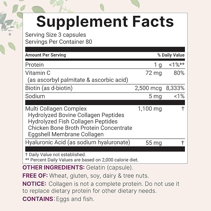 Micro Ingredients Multi Collagen Pills for Women & Men, 240 Capsules | Type I, II, III, V, X | Hydrolyzed Peptides with Biotin, Hyaluronic Acid, & Fat Soluble Vitamin C Complex | Non-GMO, Filler Free