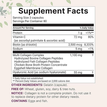 Micro Ingredients Multi Collagen Pills for Women & Men, 240 Capsules | Type I, II, III, V, X | Hydrolyzed Peptides with Biotin, Hyaluronic Acid, & Fat Soluble Vitamin C Complex | Non-GMO, Filler Free