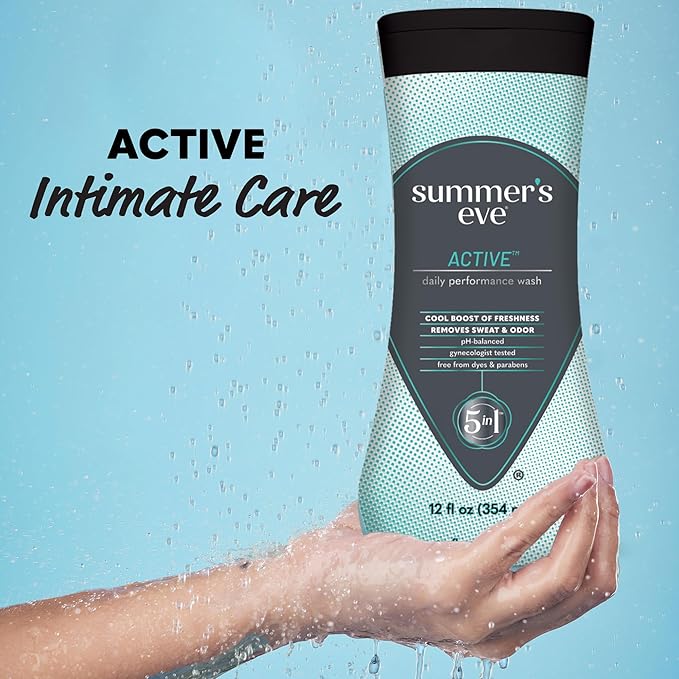 Summer's Eve Active Daily Performance Feminine Wash, pH-Balanced Body Wash for Women, Removes Vaginal Odor with Scents of Eucalyptus & Peppermint, 12 Fl Oz
