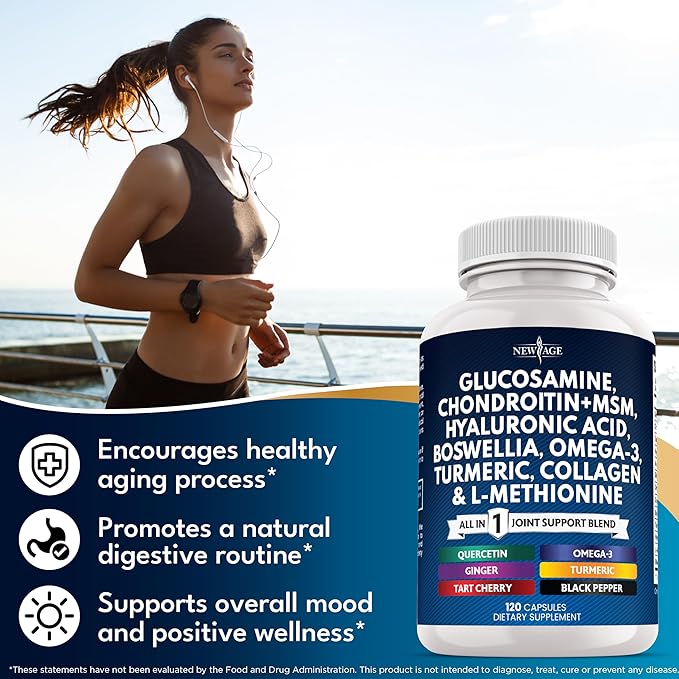 Glucosamine Chondroitin, MSM, Turmeric Curcumin, Collagen, Hyaluronic Acid, Omega 3 – Joint Health Supplement for Men & Women – 120 Count